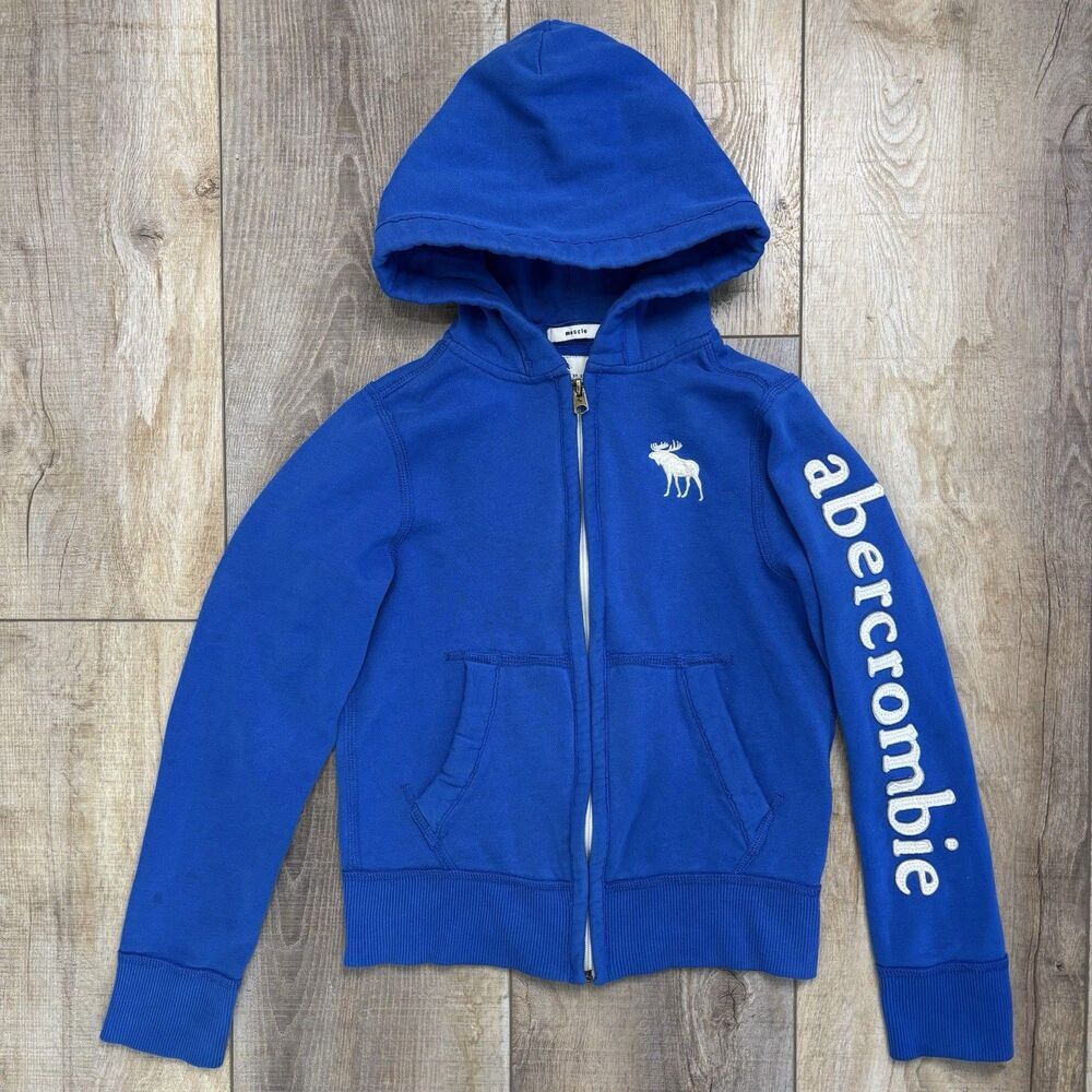 Abercrombie & Fitch Kids Blue Hoodie Muscle Size M Zip Up Cobalt